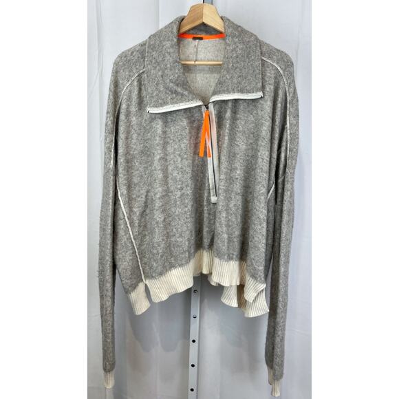 FREE PEOPLE Half Zip Oversize Boxy Pullover Knit Top Cotton Alpaca Gray Cream L - Picture 1 of 8